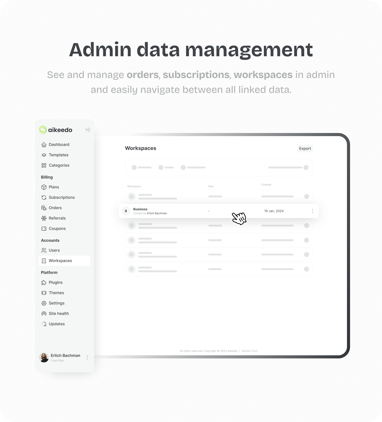 Admin data management @heyaikeedo #aikeedo