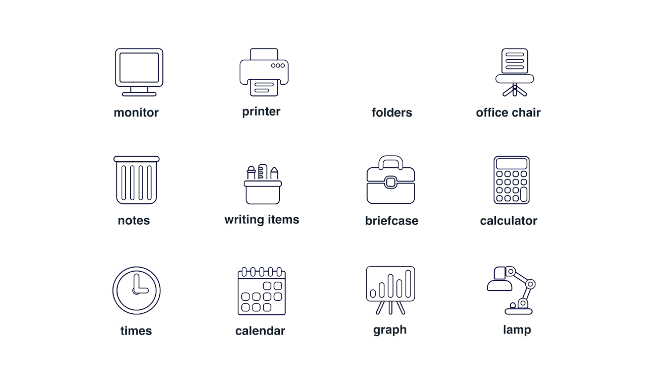 75 Office and Office Supplies Icon Set