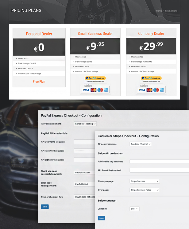 car sales theme paypal stripe module