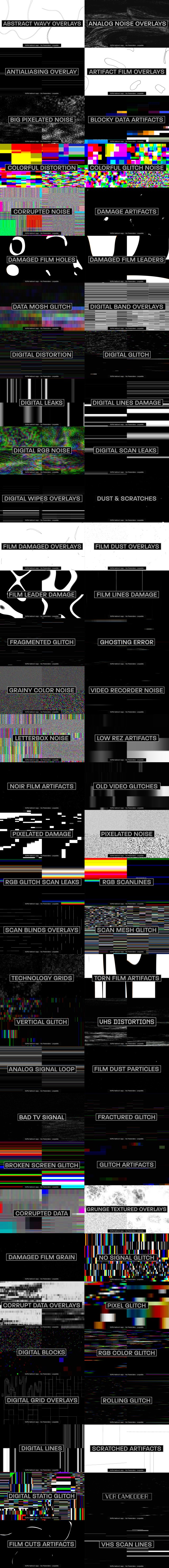 Animated Motion Overlays Pack For Premiere Pro: Glitch, Old Film, VHS , TV,  Bad Signal & More - 1