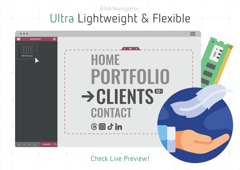 EXA Navigator - Ultra Lightweight and Flexible Fullscreen Menu for Elementor