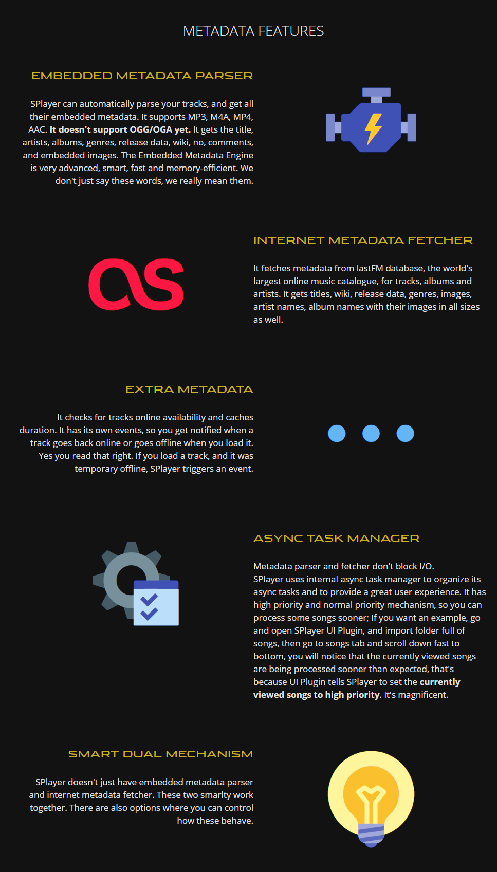 splayer features: metadata