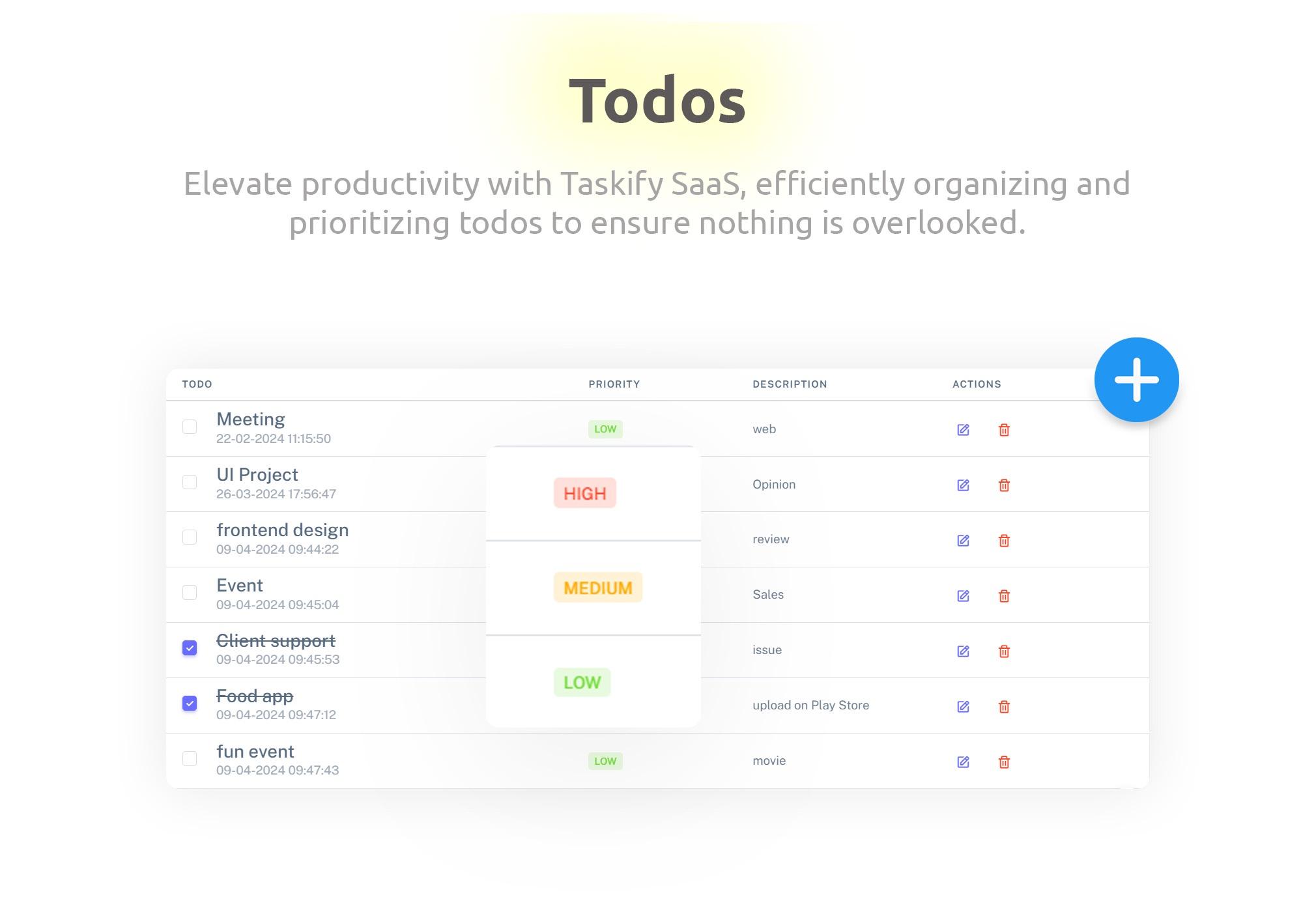 ToDos - Admin panel - Taskify SaaS - Project Management, Task Management & Productivity Tool
