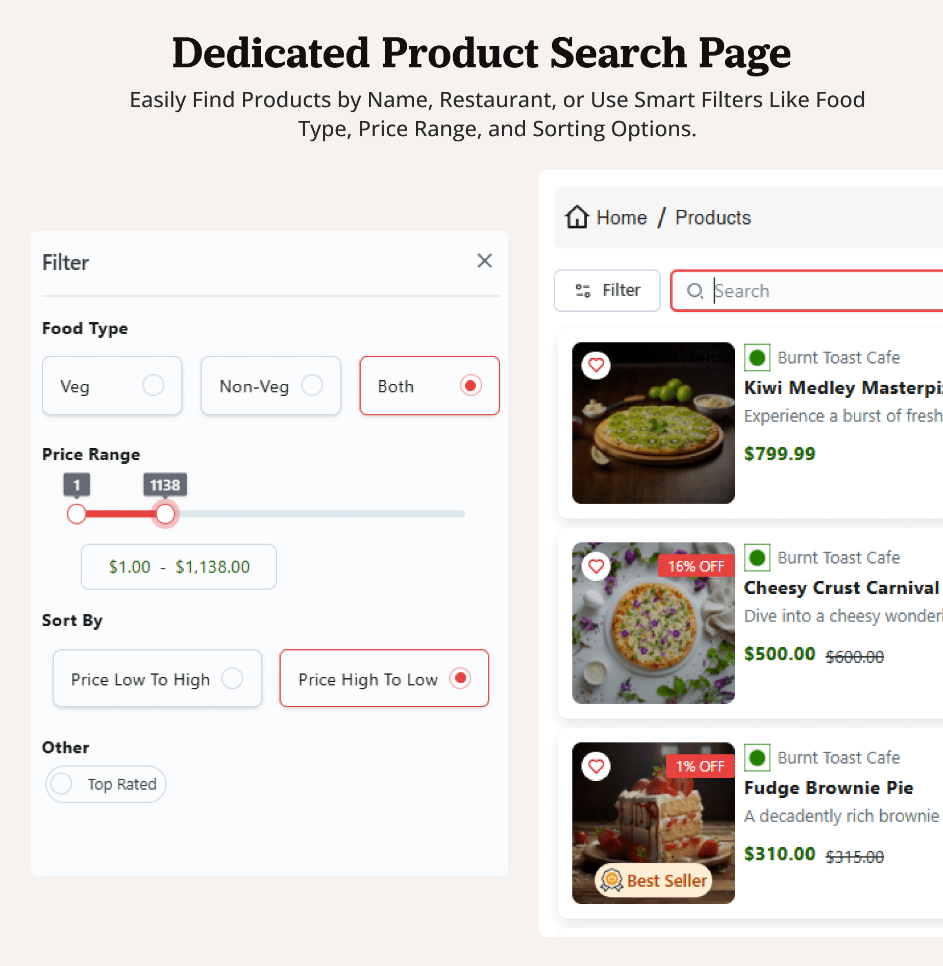 eRestro Web - Dedicated Search page