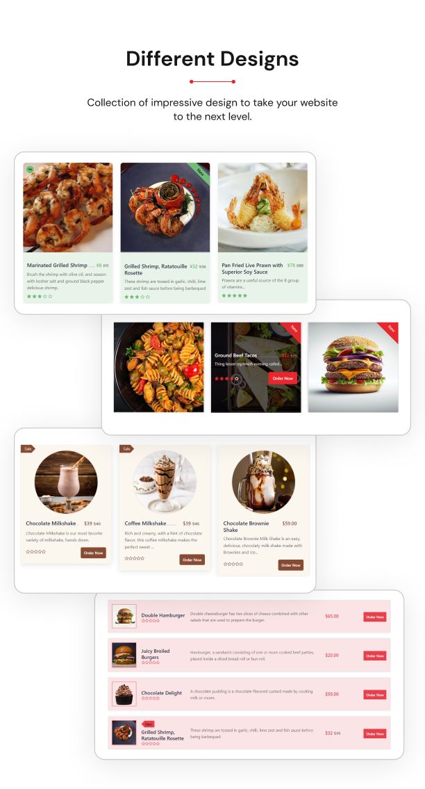 Different Designs - WooFoo - Restaurant Food Menu for Elementor