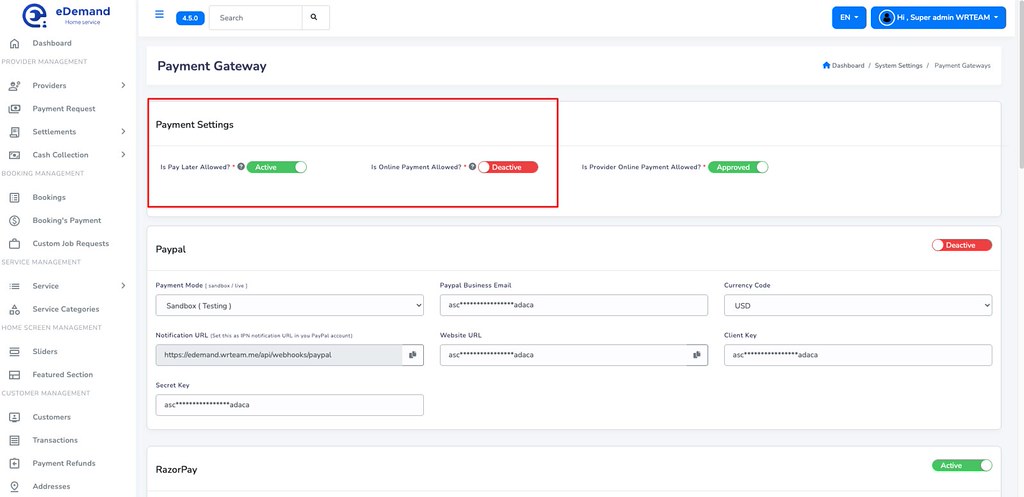 Payment Gateway Setting