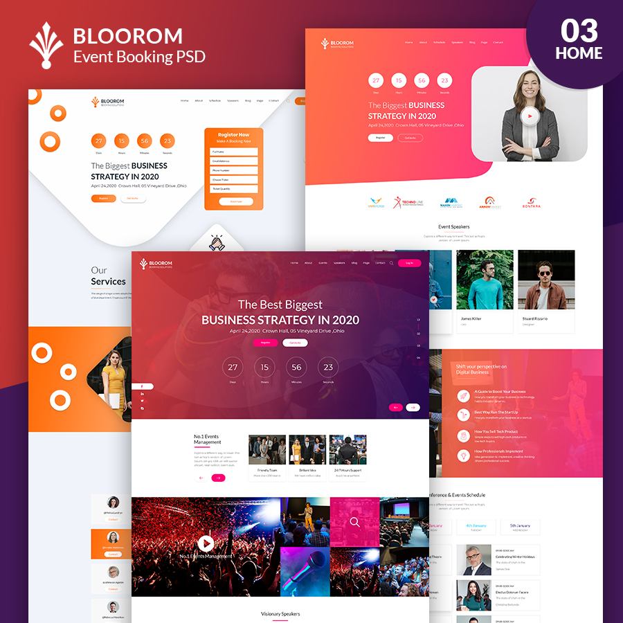 Bloorom event booking PSD template - 1