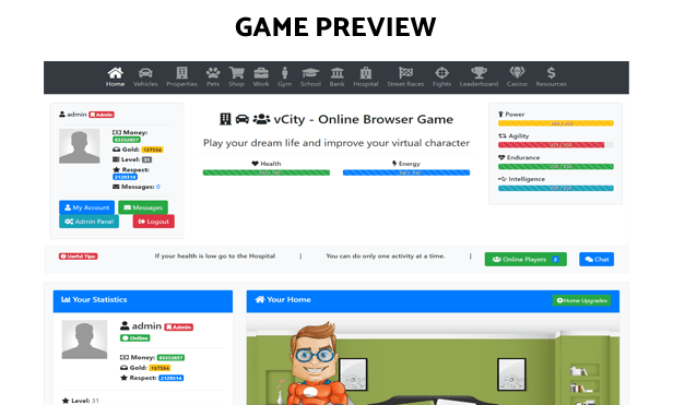 vCity - Online Browser Game Platform - 1