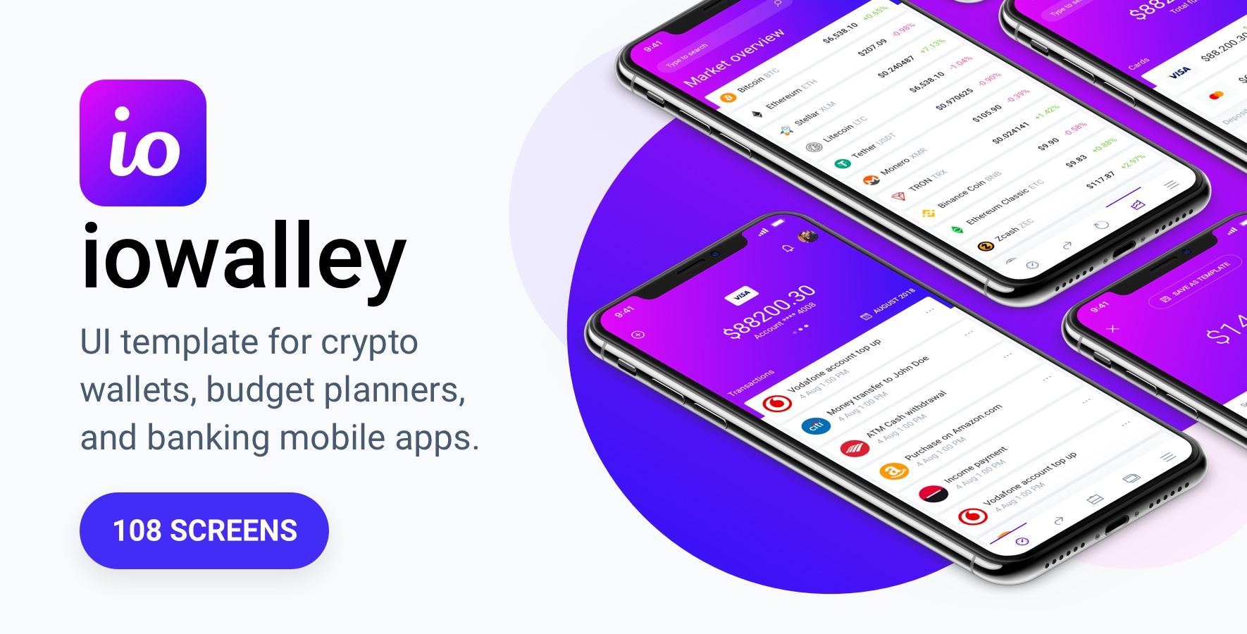 IOWalley - Mobile UI kit for Banking Apps & Crypto Wallets - Sketch Templates
