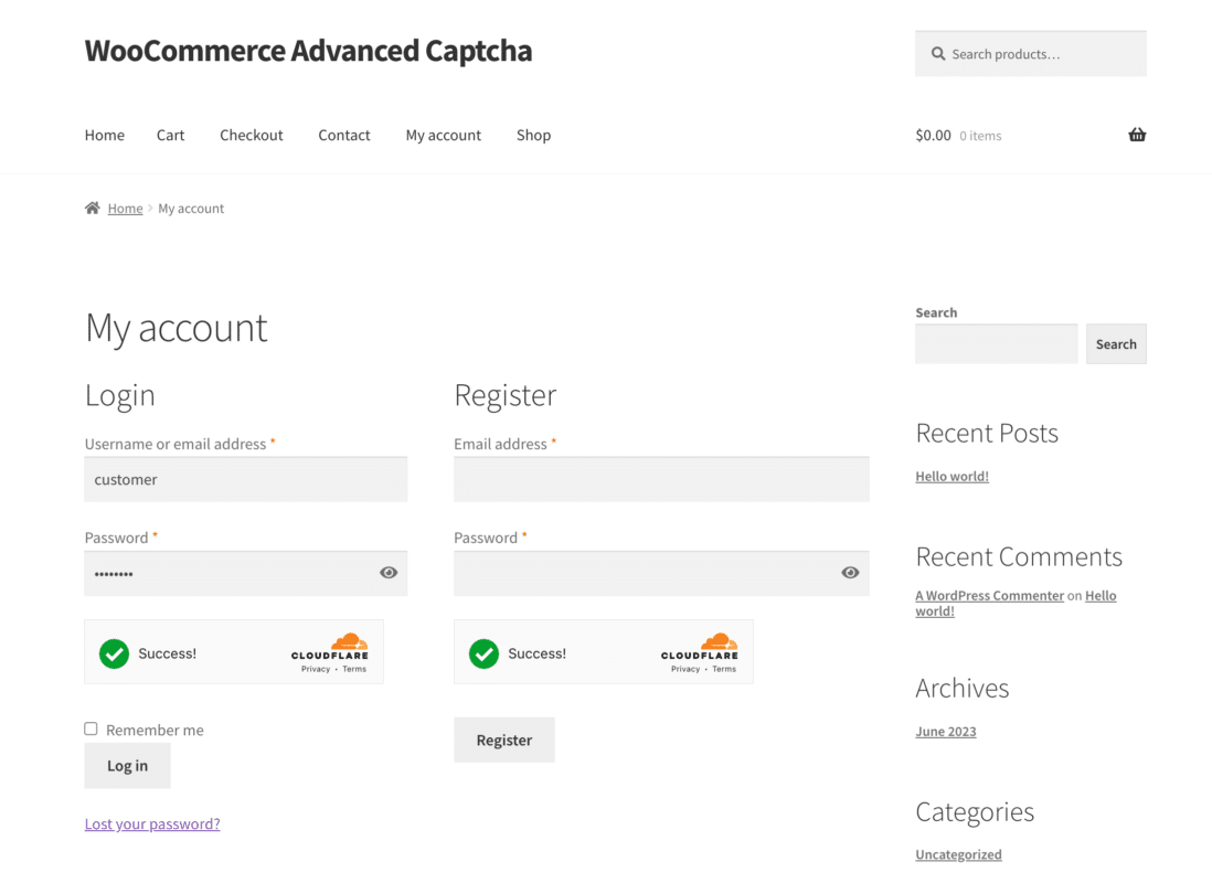 WooCommerce Advanced CAPTCHA Plugin Cloudflare Turnstile CAPTCHA protection