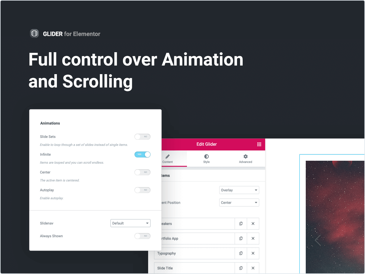 Control over animation and scrolling