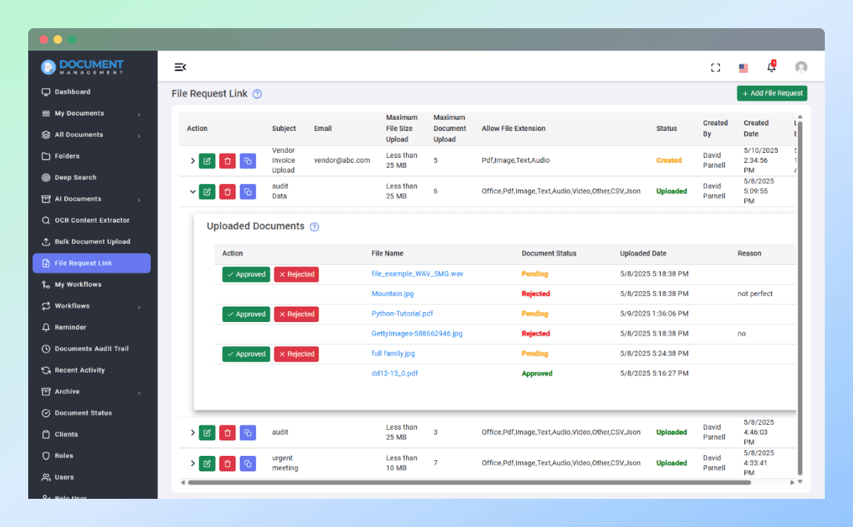 Create Link to Request Documents