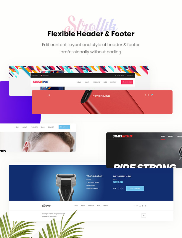 Customize header and footer of Strollik single product with ease