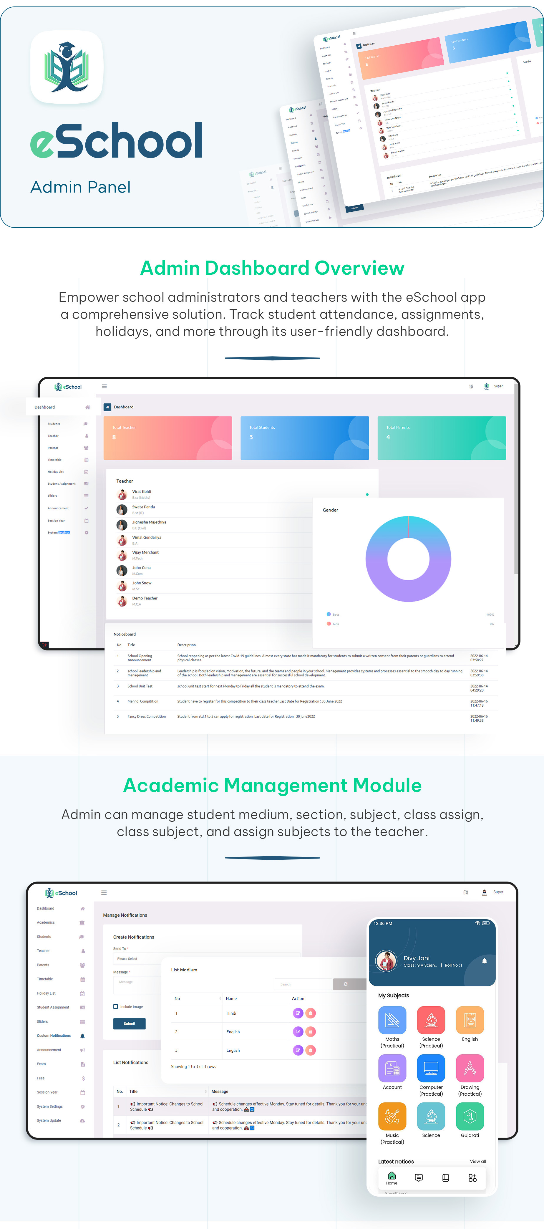 Admin dashboard - Online school management system