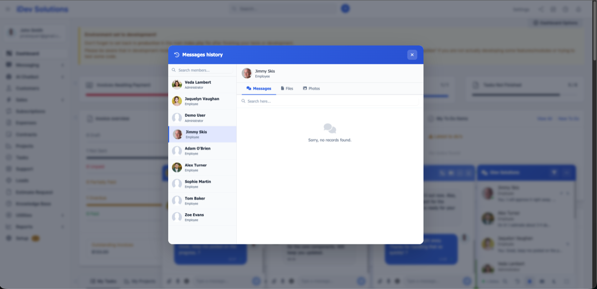 Perfex CRM Chat Message Search - Live Search Through History
