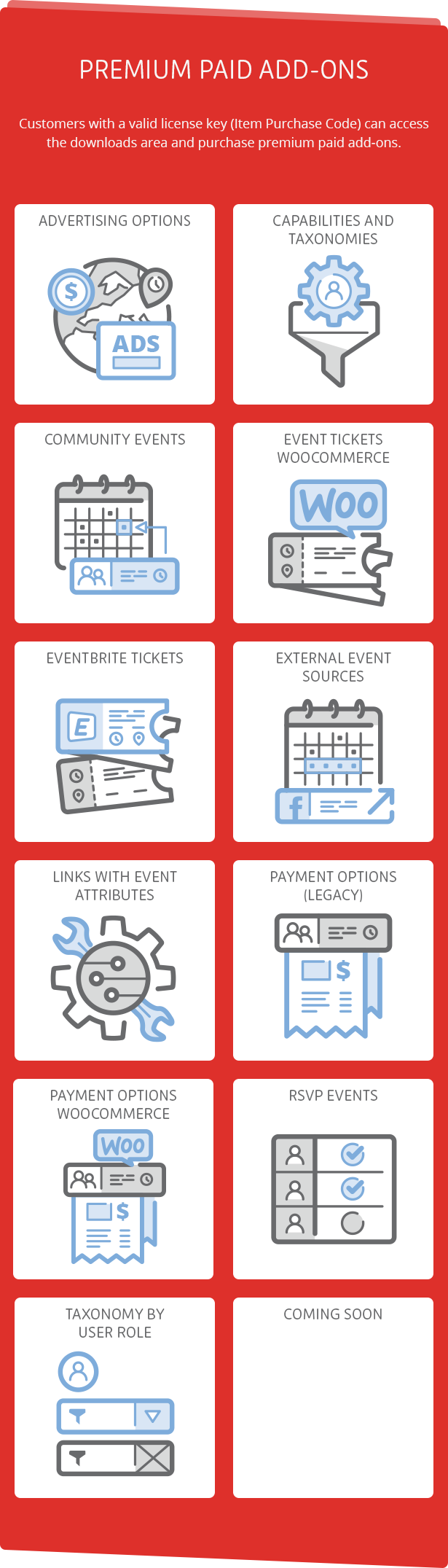 With a valid license key you can purchase premium add-ons and extend the features of Calendarize it!