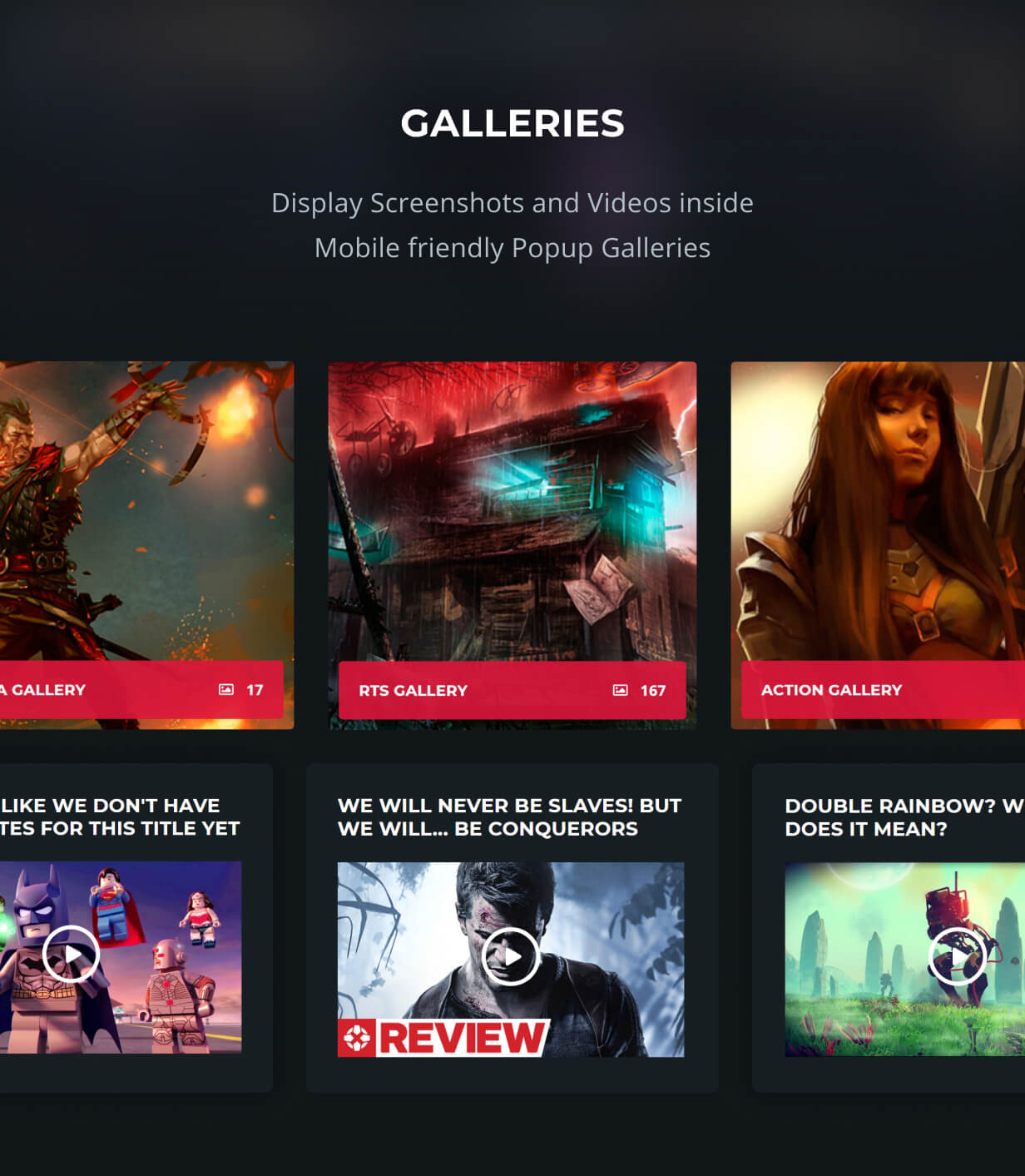 galleries and videos with popup