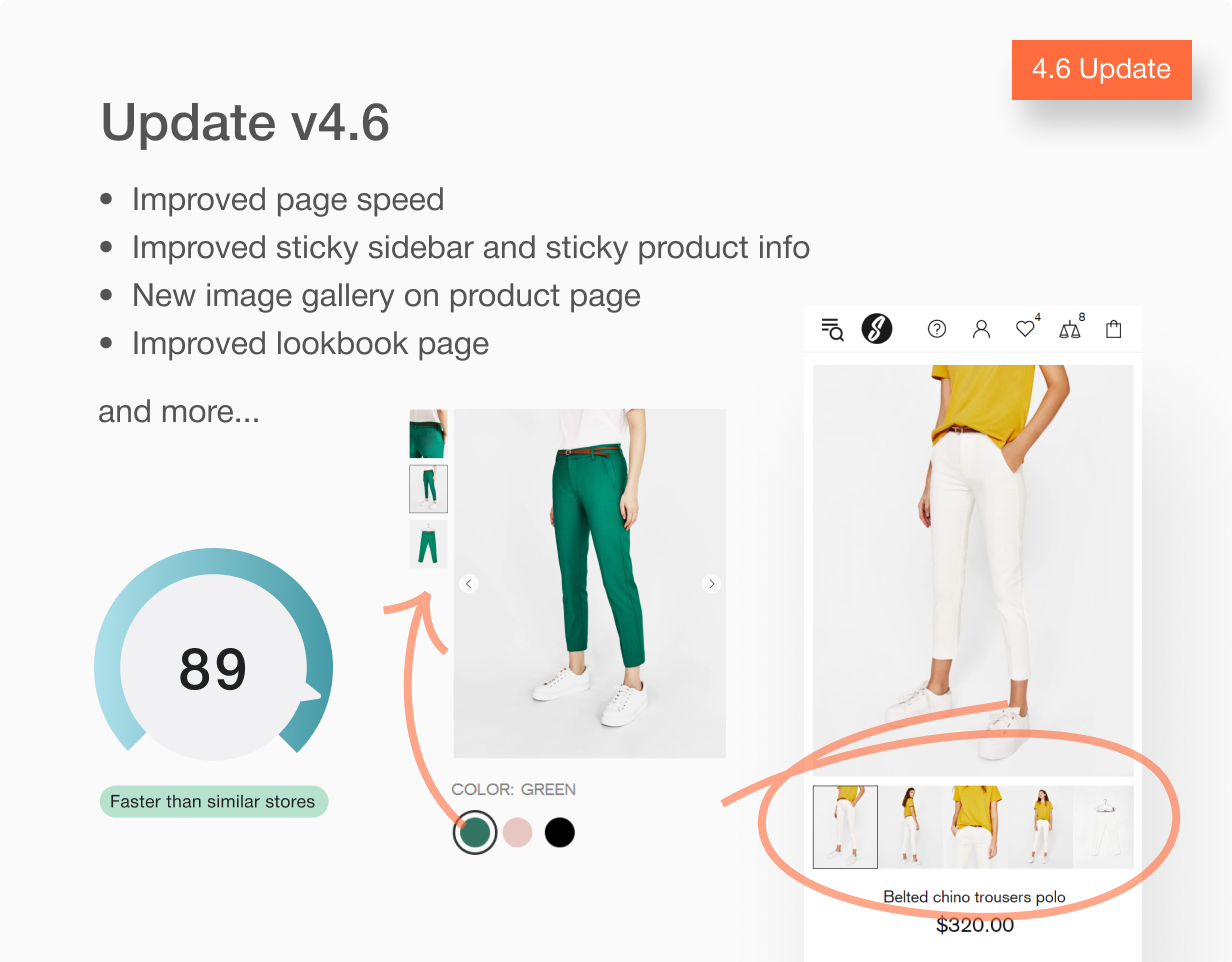 Update 4.6 Speed. New product gallery. Lookbookpage and more