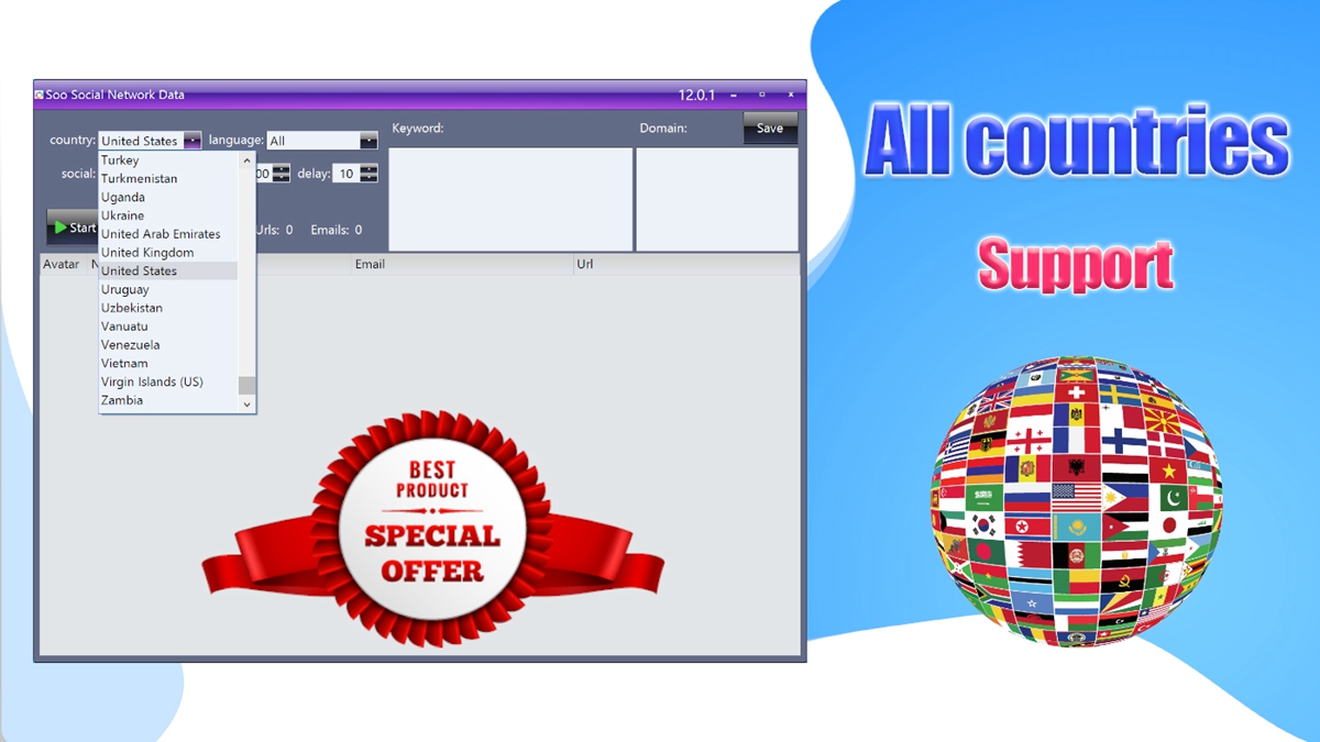 Social Network Data Scraper Pro Support all countries