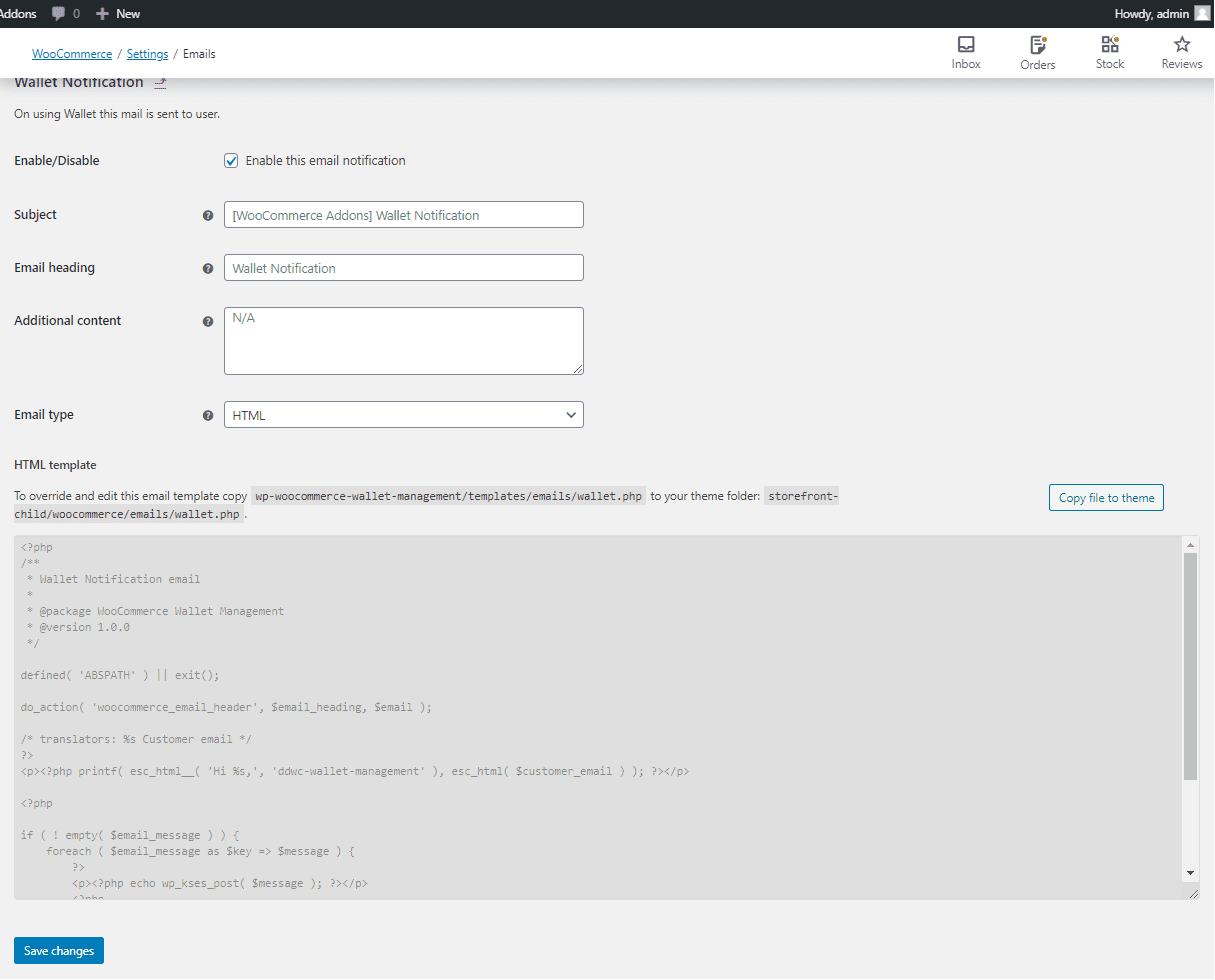 WooCommerce email template