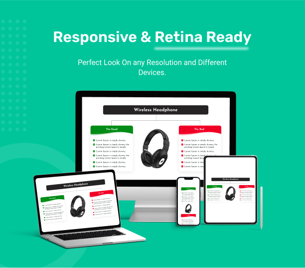 Design responsivo - demonstração de recursos avançados de produto para Elementor