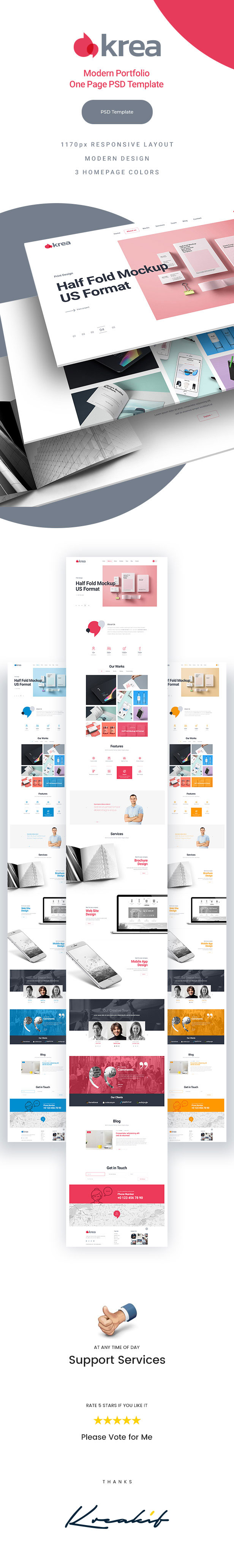 Krea - Modern Portfolio One Page PSD Web Template - 1