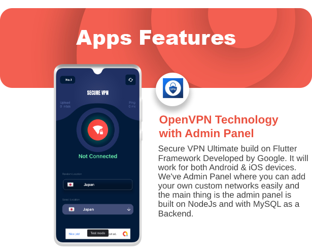 Secure VPN Ultimate - Flutter Project | Android | IOS | Admin Panel - 1