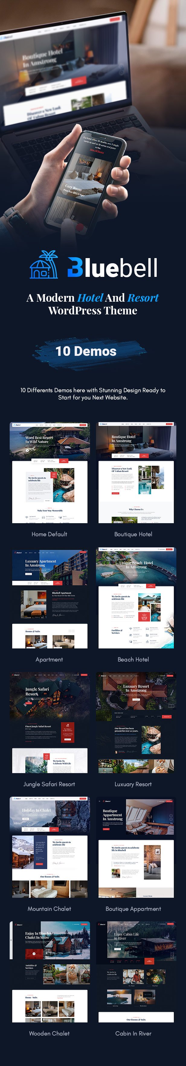 Bluebell - Hotel & Resort WordPress Theme - 1