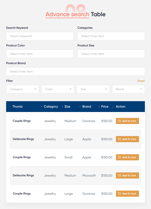 Advanced-search Table