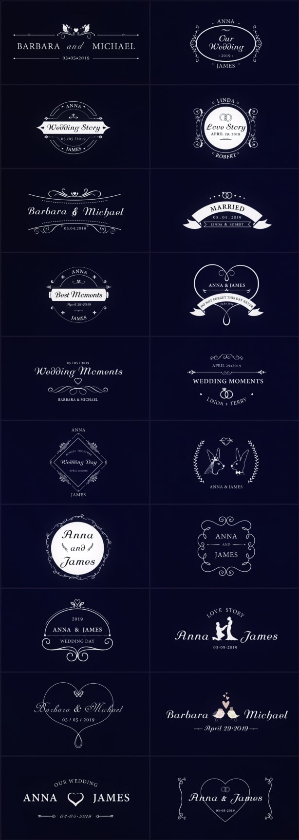 PR预设/AE模板-100个4K优雅复古时尚可爱徽章标题美丽爱情饰品展示婚礼视频开场白
