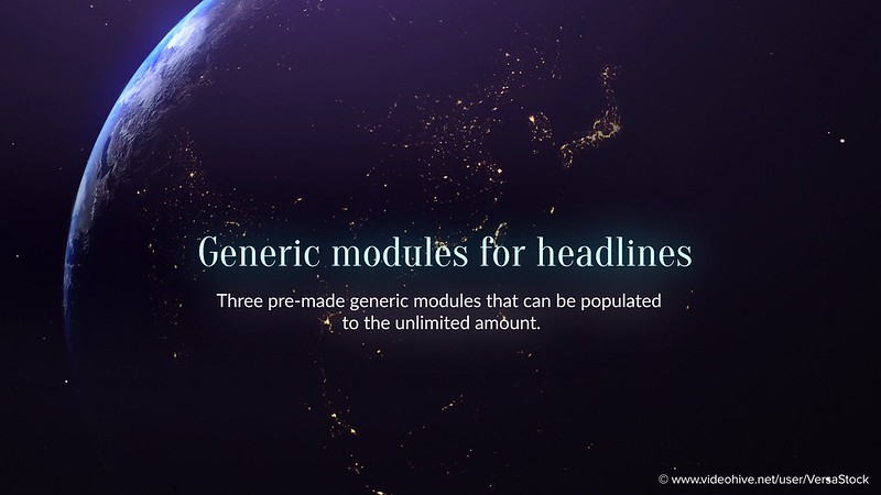 Photorealistic 3D Earth render with the illuminated lights of night cities stars and text on the screen in space