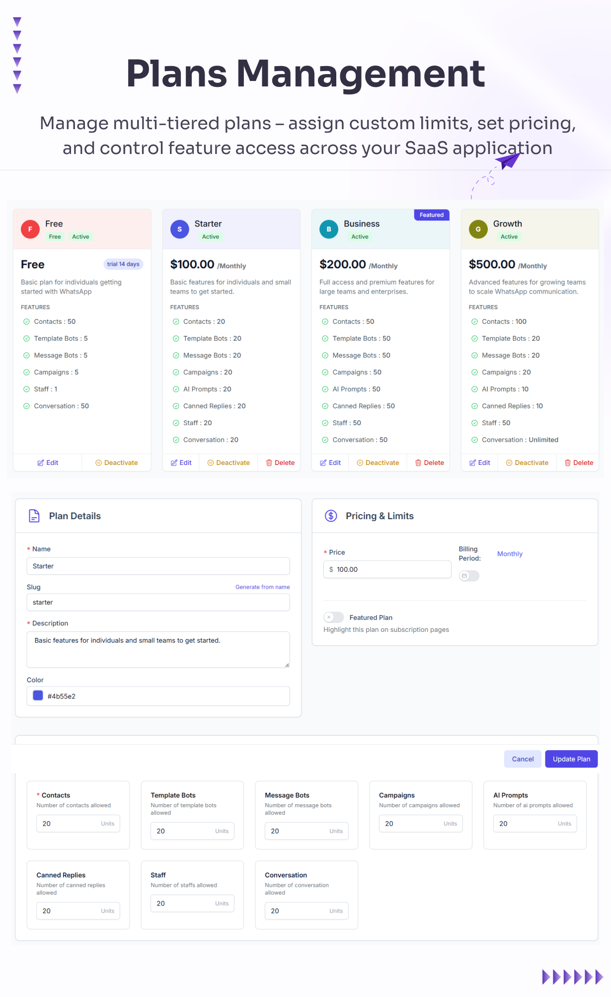WhatsMark SaaS Plan Management