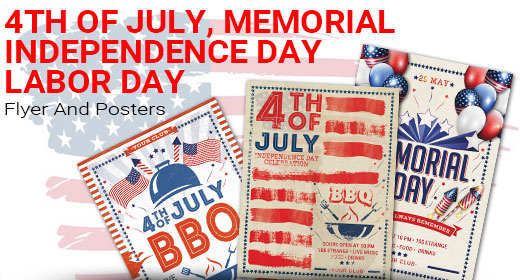 4th of July, Memorial, Independence, Labor Day Flyer And Posters