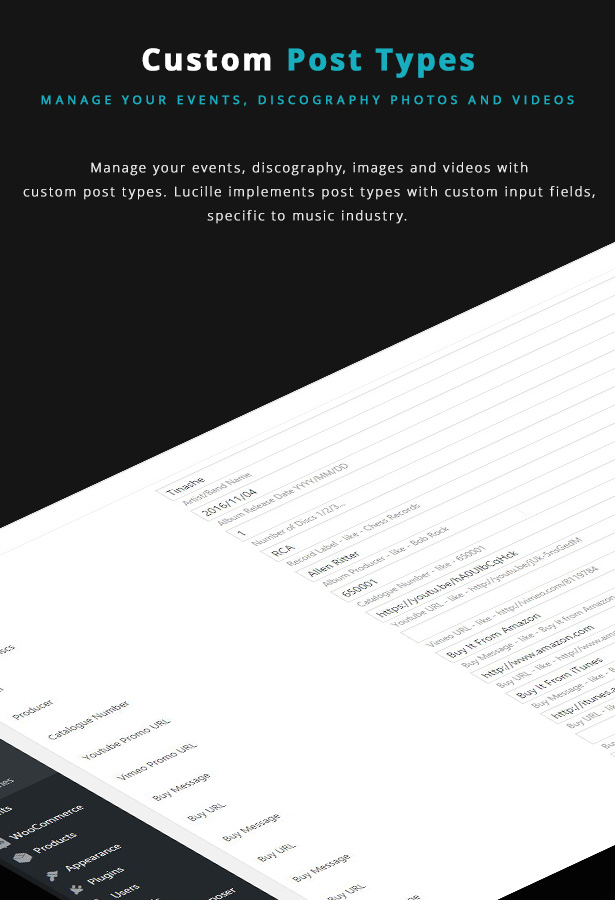 Lucille Music WordPress Theme - Custom Post Types