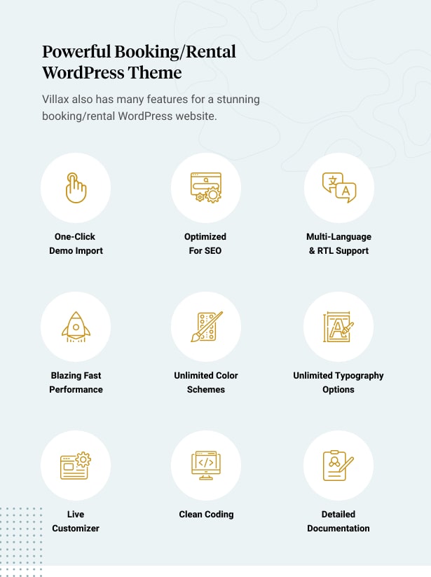 Villax - Villa & Vacation Rentals WordPress Theme Core Features