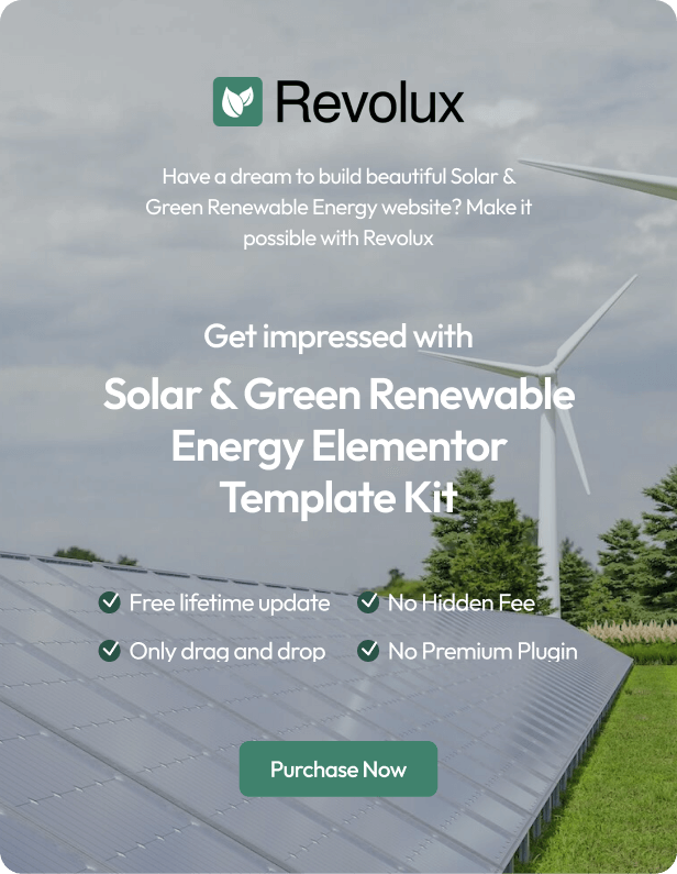 Revolux - Solar & Green Renewable Energy Elementor Template Kit - 1