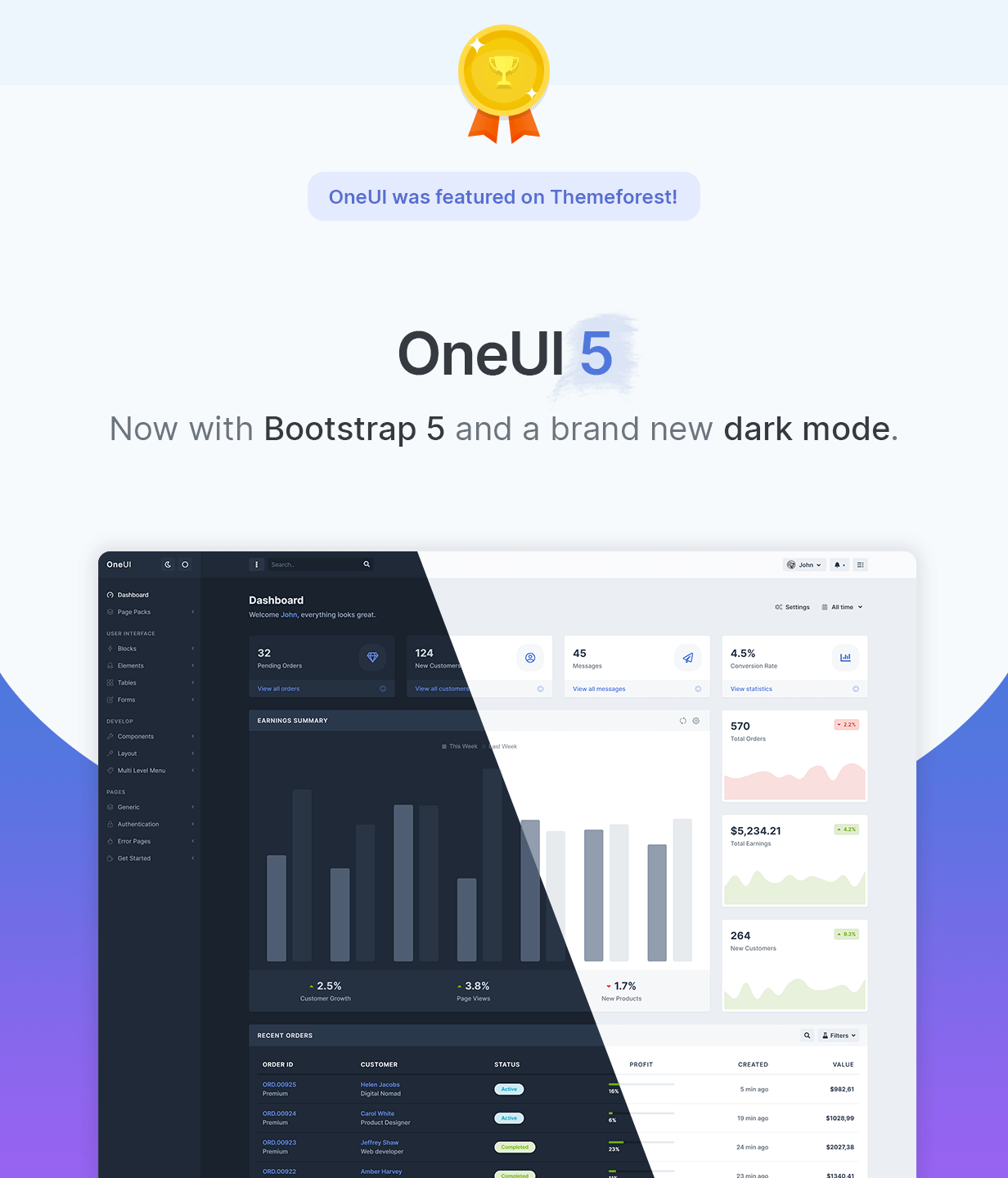 OneUI - Bootstrap 5 Admin Dashboard Template, Vue Edition & Laravel 10 Starter Kit - 6