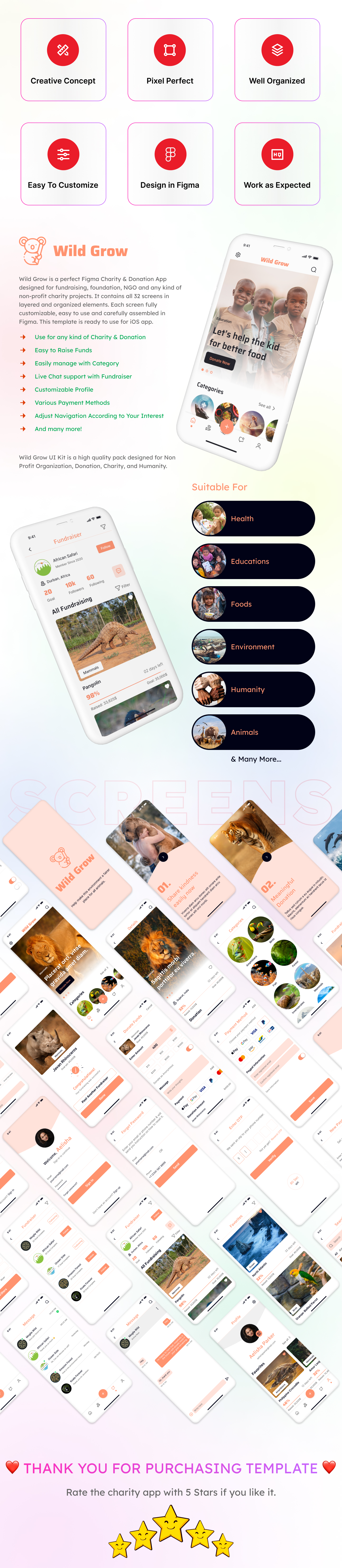 Charity & Donation App UI Kit Figma Template - Wild Grow Non Profit Organization - 1