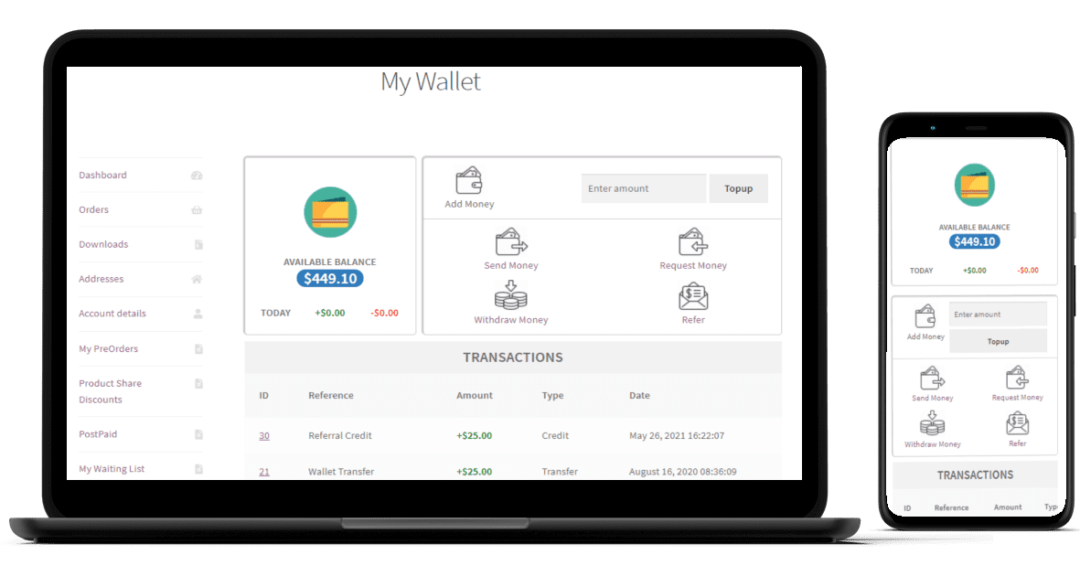 WooCommerce Wallet Management Responsive Layout