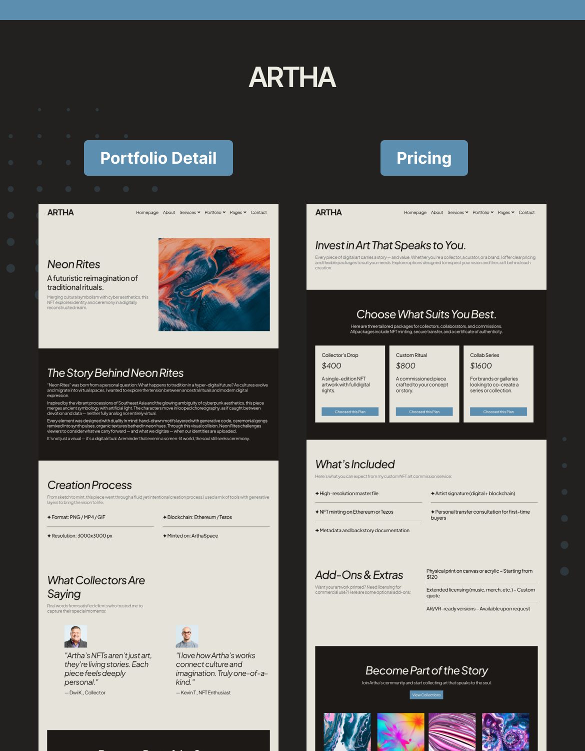 Artha - NFT Artist Portfolio Elementor Pro Template Kit - 4