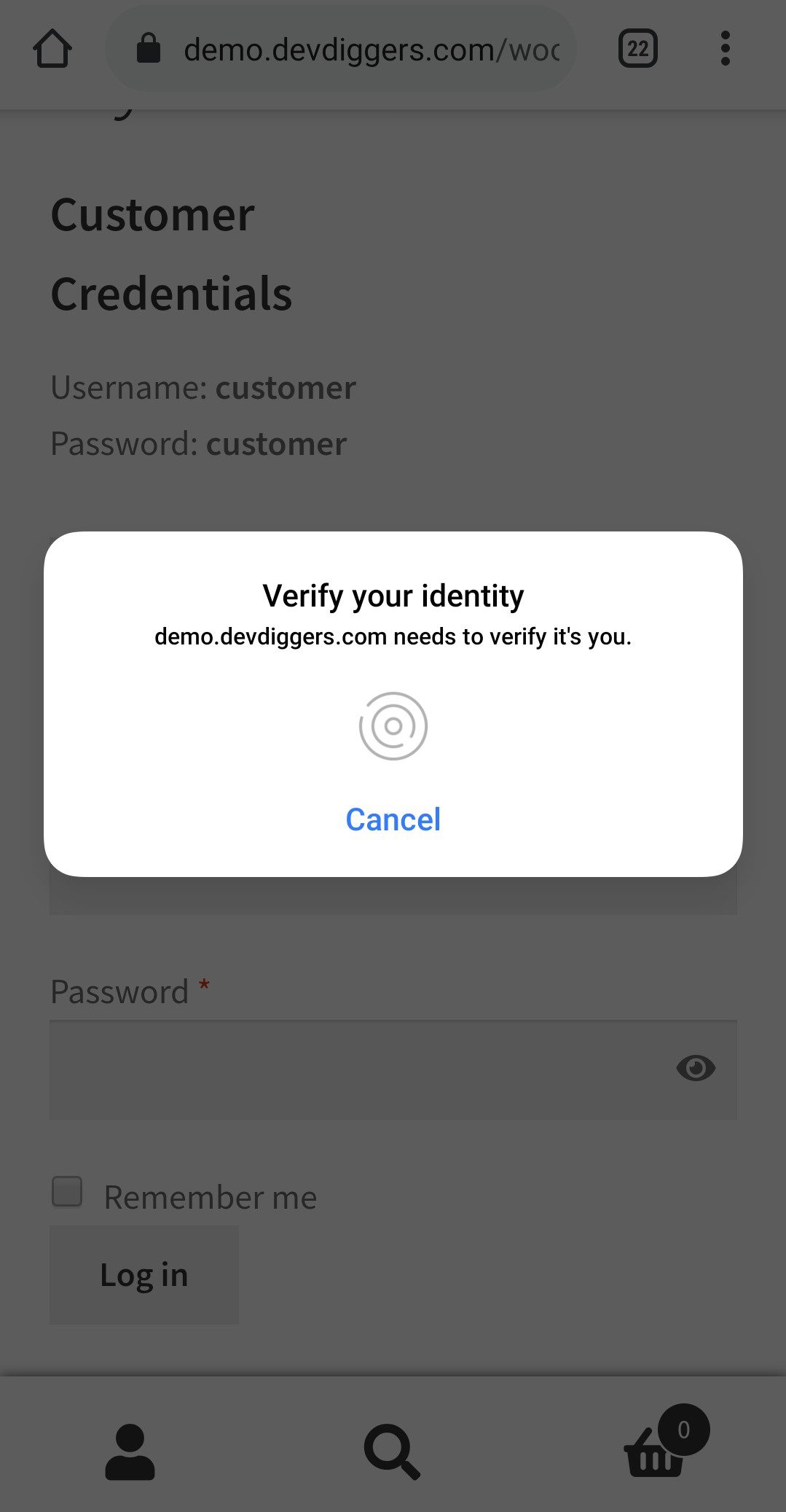 WooCommerce Biometric Login popup