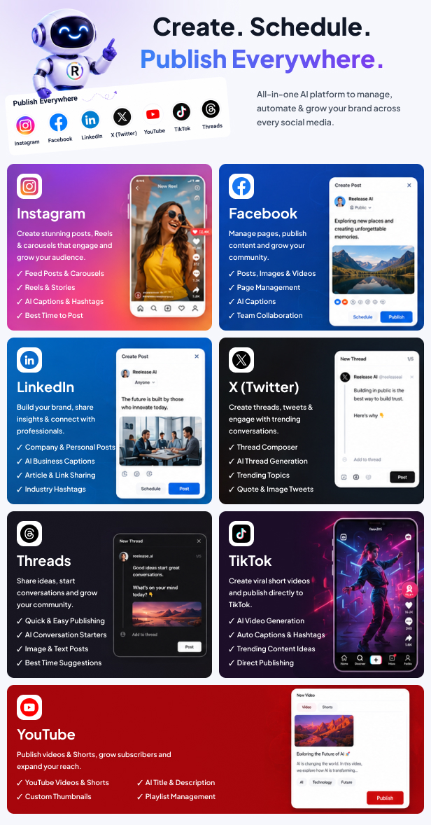 Reelease AI image and video generator with social media automation platform