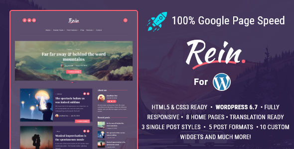 Rein - Minimal Lightweight Dark Theme for WordPress - Personal Blog / Magazine