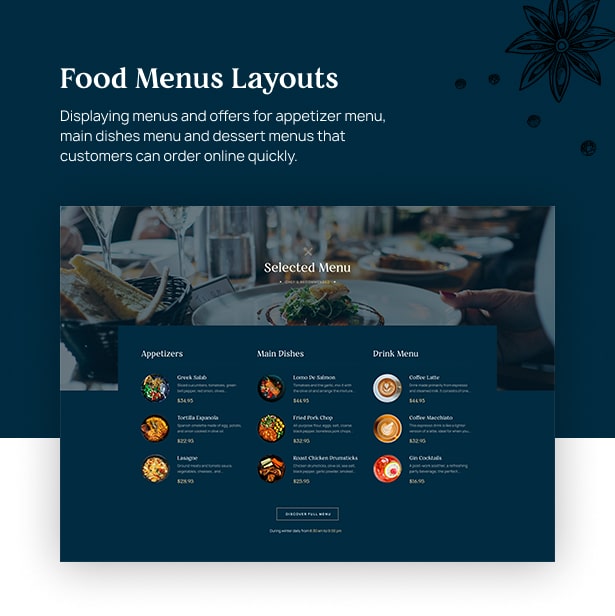 Delicioz Restaurant WordPress Theme Food Menus Layouts