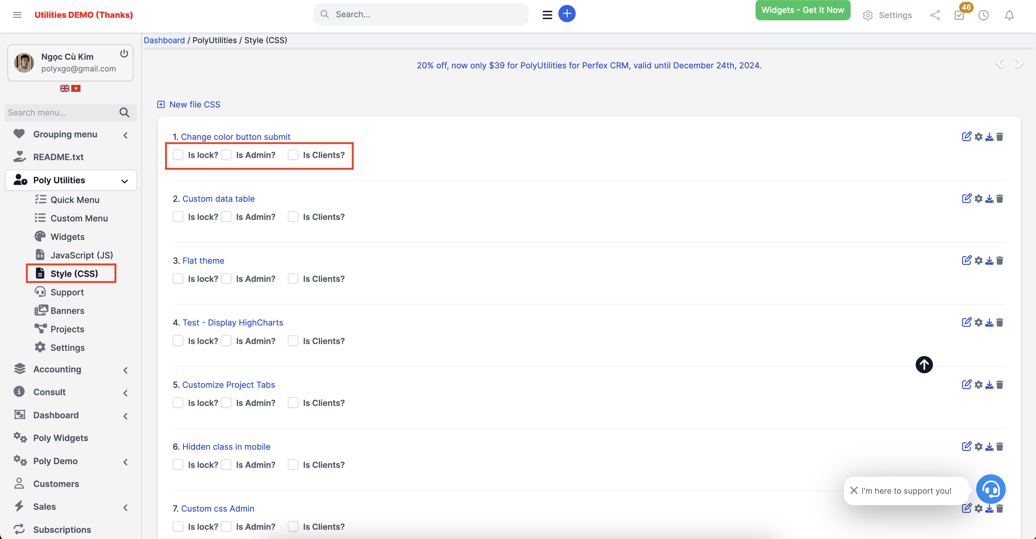 PolyUtilities for Perfex CRM: Quick Access Menu, Custom JS, CSS, and More - 32