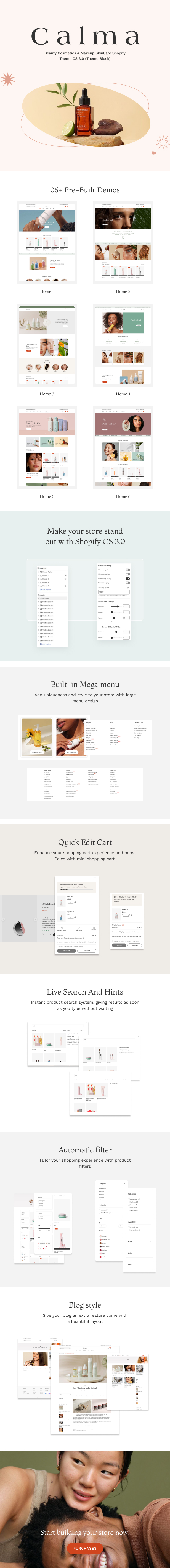 Beauty Cosmetics Makeup SkinCare Shopify Theme Calma OS 3.0 Preview