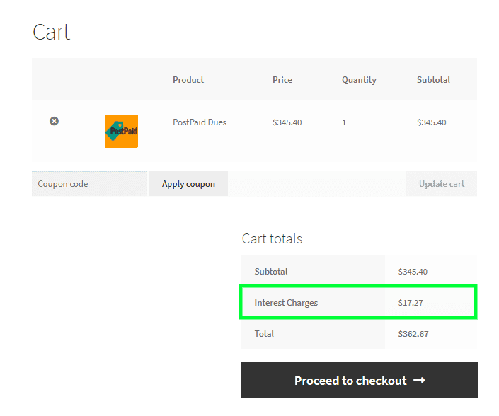 WooCommerce PostPaid - Buy Now Pay Later dues product in cart
