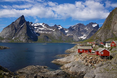 Fishing village by fjord