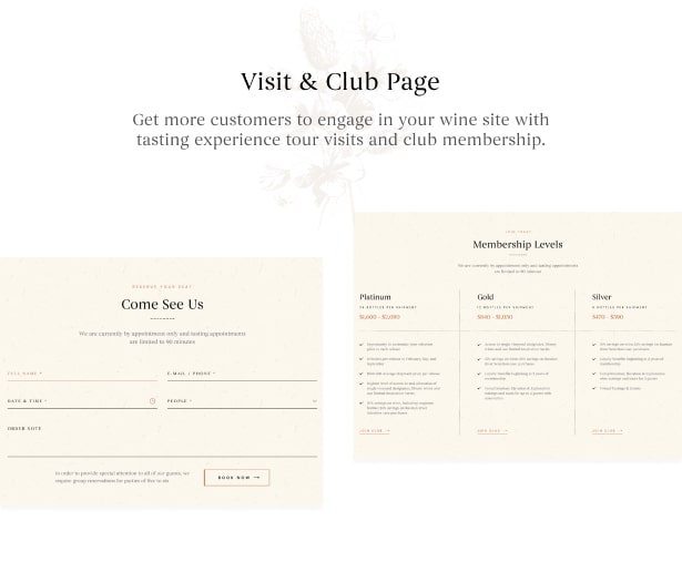 Bodoni - Wine Shop & Vineyard WordPress Theme - Wine Visit & Club Page<