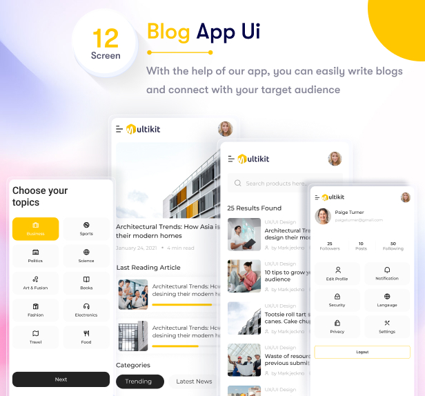 Multikit – React Native Multipurpose UI Kit | Ready to Use | Developer Friendly